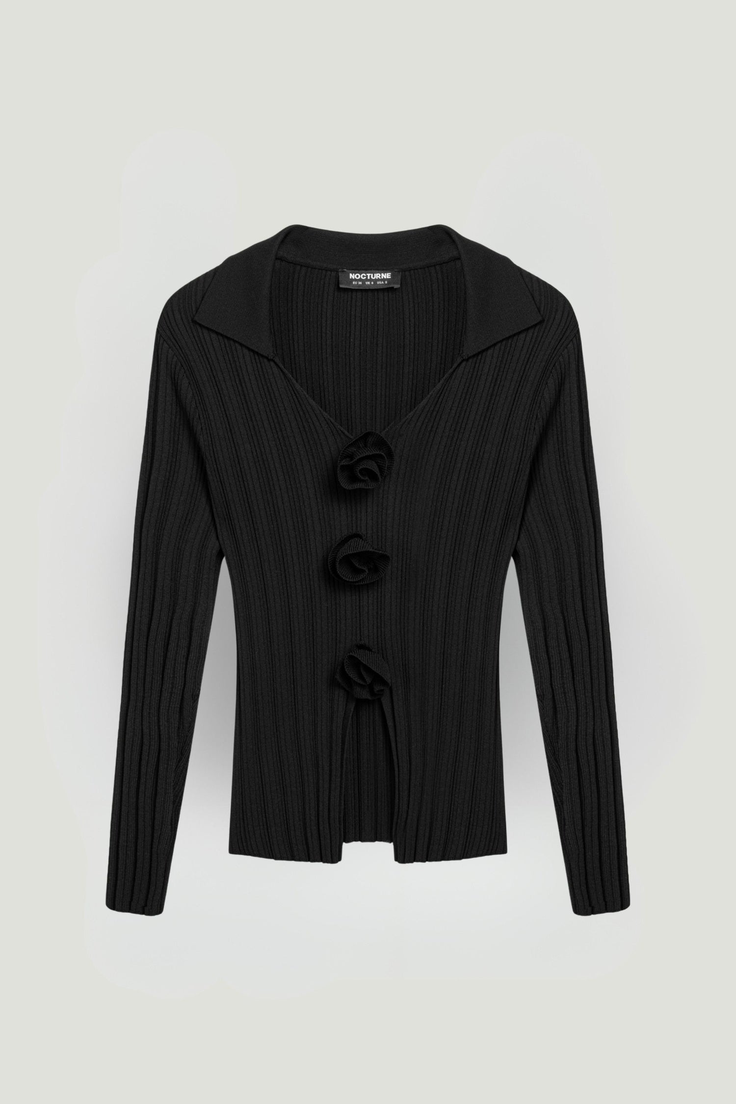 Floral Embellished Ribbed V-Neck Sweater